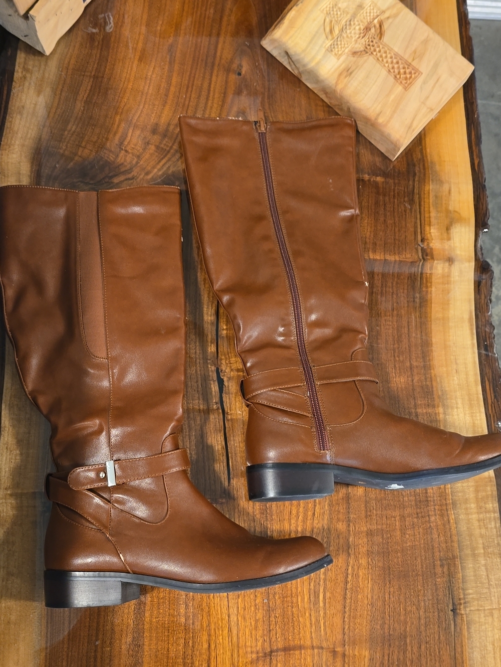 LF Brown Mid-Calf Riding Boots with Side Zip